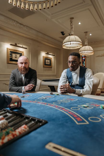 Royal Flush Tournament with players at poker tables in an elegant setting